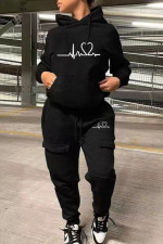 Plus Size Long Sleeve Hooded Sweatshirt Two Piece Pants Set WAF-751580