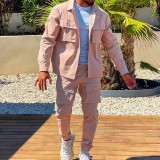 Men's Plus Size Solid Multi-Pockets Slim Two Piece Pants Set GXWF-FJ-088