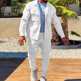 Men's Plus Size Solid Multi-Pockets Slim Two Piece Pants Set GXWF-FJ-088