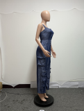 Faux Denim Fashion Halter Jumpsuit QYXZ-9143