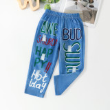 Kids Girls Letter Print Faux Denim Pants YKTZ-2323
