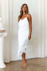 Tassel Splicing Sexy Backless Gown Sling Long Dress ME-8442