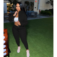 Casual Solid Hooded Sweatshirt Coat And Pants 2 Piece Set FOSF-8372