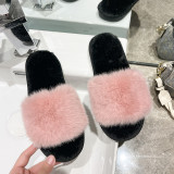 Home Casual Rabbit Fur One Word Flat Slippers ZFLX-FL-16