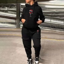 Plus Size Fashion Print Hodded Sweatshirt And Pants 2 Piece Set WAF-7515344