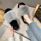 Home Casual Rabbit Fur One Word Flat Slippers ZFLX-FL-16
