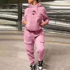 Plus Size Fashion Print Hodded Sweatshirt And Pants 2 Piece Set WAF-7515344