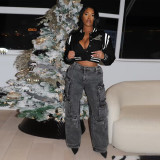 Letter Embroider Rib Patchwork Baseball Jacket YNSF-2616