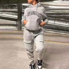 Plus Size Letter Print Hooded Sweatshirt And Pants 2 Piece Set WAF-7515346