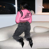 Letter Embroider Rib Patchwork Baseball Jacket YNSF-2616