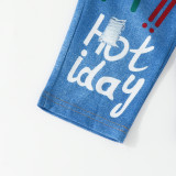 Kids Girls Letter Print Faux Denim Pants YKTZ-2323