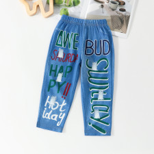 Kids Girls Letter Print Faux Denim Pants YKTZ-2323