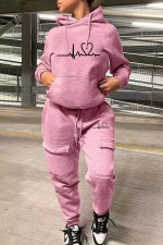 Plus Size Long Sleeve Hooded Sweatshirt Two Piece Pants Set WAF-751580