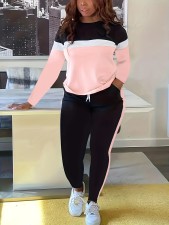 Stripe Patchwork Long Sleeve Pants Two Piece Set  SH-390843