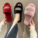 Fashion Metal Chain Rhinestone Home One Word Cotton Slippers ZFLX-FL-52