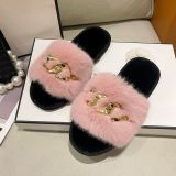Metal Chain Fashion Warm Furry Slippers ZFLX-FL-56