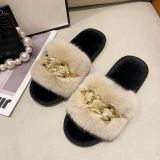 Metal Chain Fashion Warm Furry Slippers ZFLX-FL-56