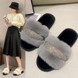 Fluffy Crystal Diamonds Flat Slippers ZFLX-FL-55