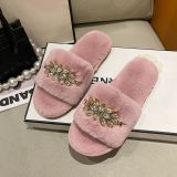 Fashion Metal Chain Rhinestone Home One Word Cotton Slippers ZFLX-FL-52