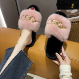 Metal Chain Fashion Warm Furry Slippers ZFLX-FL-56