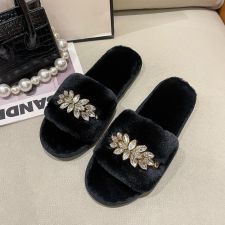 Fashion Metal Chain Rhinestone Home One Word Cotton Slippers ZFLX-FL-52