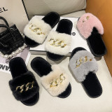 Metal Chain Fashion Warm Furry Slippers ZFLX-FL-56