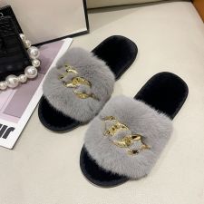 Metal Chain Fashion Warm Furry Slippers ZFLX-FL-56