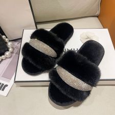Fluffy Crystal Diamonds Flat Slippers ZFLX-FL-55