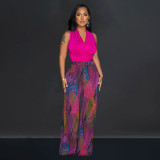 Colorful Printed V-Neck Sleeveless Pants Two Piece Set BY-6708