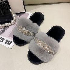 Fluffy Crystal Diamonds Flat Slippers ZFLX-FL-55