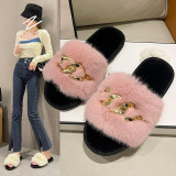 Metal Chain Fashion Warm Furry Slippers ZFLX-FL-56