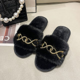 Metal Twist Chain Furry Warm Slippers ZFLX-FL-64