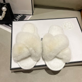 Plush Cross Strap Warm Rabbit Fur Slippers ZFLX-FL-74