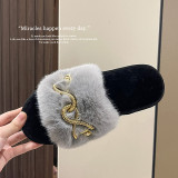 Metal Twist Chain Furry Warm Slippers ZFLX-FL-64