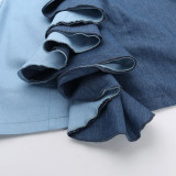 Wrap Chest Ruffle Denim Color Blocking Mini Dress FL-23497