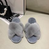 Plush Cross Strap Warm Rabbit Fur Slippers ZFLX-FL-74