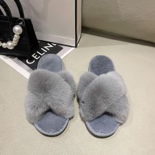 Plush Cross Strap Warm Rabbit Fur Slippers ZFLX-FL-74