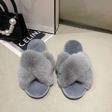 Plush Cross Strap Warm Rabbit Fur Slippers ZFLX-FL-74