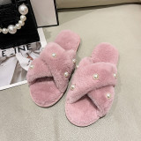 Peal Furry Warm Flat Heel Crossover One Word Slippers ZFLX-FL-71