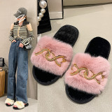 Metal Twist Chain Furry Warm Slippers ZFLX-FL-64
