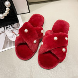 Peal Furry Warm Flat Heel Crossover One Word Slippers ZFLX-FL-71