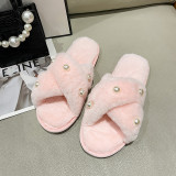 Peal Furry Warm Flat Heel Crossover One Word Slippers ZFLX-FL-71