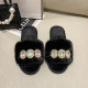 Pearl Rhinestone Chain Fuzzy Warm Cotton Slippers ZFLX-FL-77