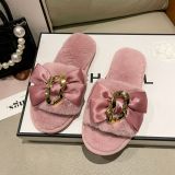 Warm Bowknot Metal Chain Flat Heel Open Slippers ZFLX-FL-70