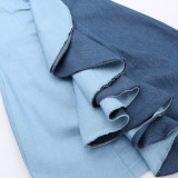 Wrap Chest Ruffle Denim Color Blocking Mini Dress FL-23497