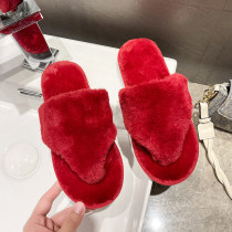 Home Flat Heel Rabbit Fur Thongs Slippers ZFLX-FL-3
