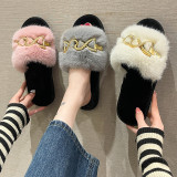 Metal Twist Chain Furry Warm Slippers ZFLX-FL-64
