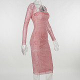 One Shoulder Lace Lace Long Sleeve Maxi Dress FL-23603