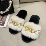 Metal Twist Chain Furry Warm Slippers ZFLX-FL-64