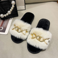Metal Twist Chain Furry Warm Slippers ZFLX-FL-64